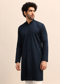 Blue Cutdana Work Kurta Set For Men