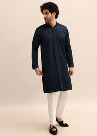 Blue Cutdana Work Kurta Set For Men