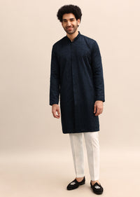 Blue Cutdana Work Kurta Set For Men