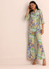 Blue Abstract Printed Satin Top And Palazzo