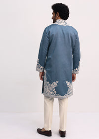 Blue And Grey Kurta With Threadwork