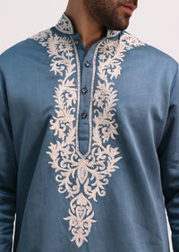 Blue And Grey Kurta With Threadwork