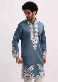 Blue And Grey Kurta With Threadwork