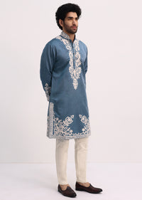 Blue And Grey Kurta With Threadwork