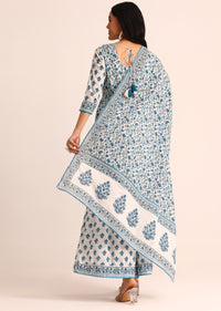 Blue And White Printed Cotton Kurta Sharara With Dupatta