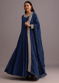 Blue Embroidered Anarkali Suit With Dupatta