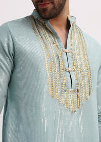 Blue Gold Sequin Kurta With Loose Fitted Pants