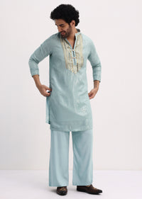 Blue Gold Sequin Kurta With Loose Fitted Pants