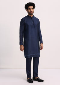 Blue Kurta With Cutdana Embroidered Jacket Set For Men