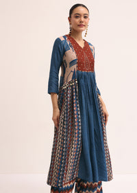 Blue Printed Cotton Kurta Set