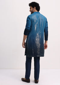 Blue Shaded Sequin Zipper Kurta With Navy Blue Pants