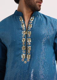 Blue Shaded Sequin Zipper Kurta With Navy Blue Pants