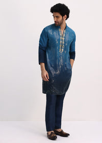 Blue Shaded Sequin Zipper Kurta With Navy Blue Pants