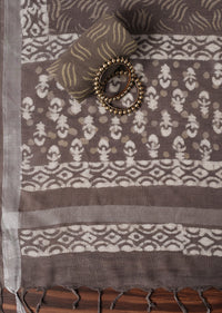 Grey Batik Hand Block Printed Cotton Dress Material