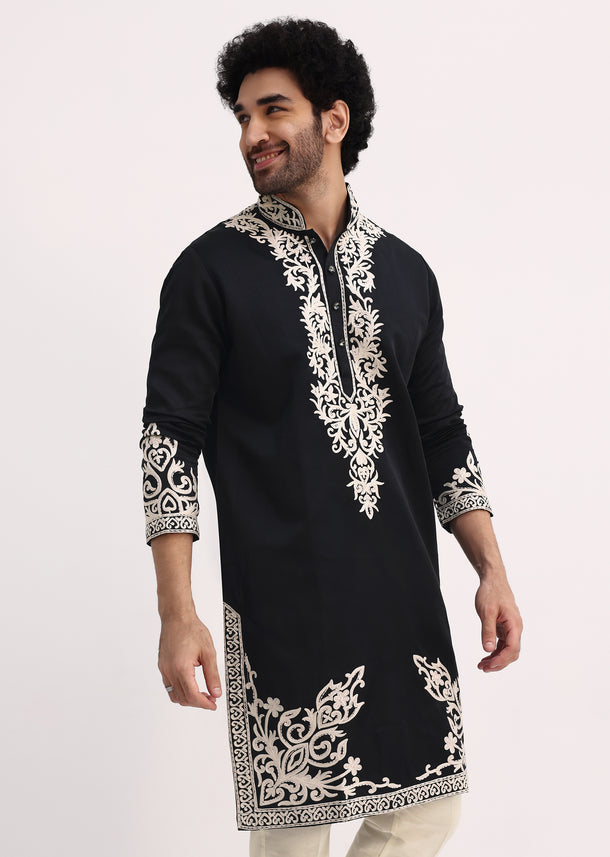 Dark Blue Kurta With Threadwork