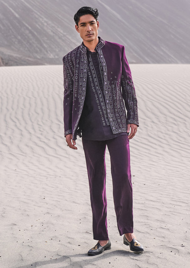 Deep Purple Embroidered Jodhpuri Suit