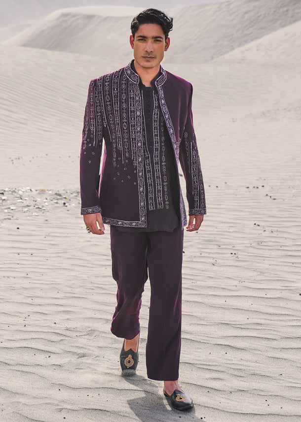 Deep Purple Embroidered Jodhpuri Suit