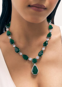 Emerald Diamond Necklace With Earrings