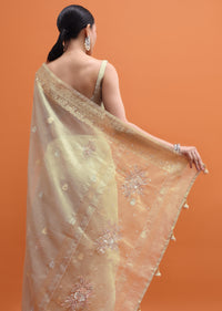 Gold Embroidered Tissue Saree With Unstitched Blouse