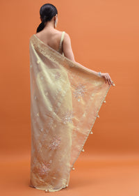 Gold Embroidered Tissue Saree With Unstitched Blouse