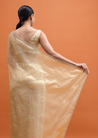 Gold Cutdana Embroidered Tissue Saree With Unstitched Blouse