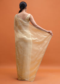 Gold Cutdana Embroidered Tissue Saree With Unstitched Blouse