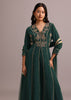 Green Embroidered Anarkali Palazzo Suit With Net Dupatta