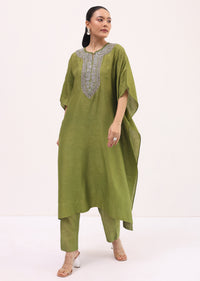 Green Embroidered Kaftaan Kurta Pant Set