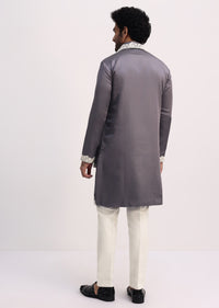 Grey Embroidered Men Kurta Set With Dupatta