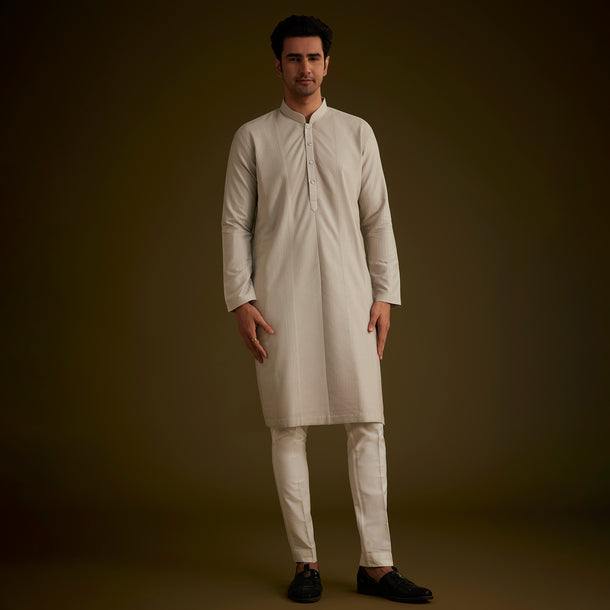 Grey Kurta Set With Pintuck Detailing