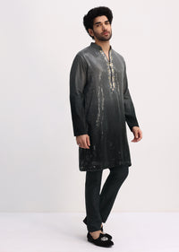 Grey Shaded Sequin Zipper Kurta With Black Pants