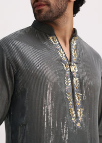 Grey Shaded Sequin Zipper Kurta With Black Pants