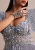 Ice Blue Organza Double Layered Circular Pleated Gown With Fancy Sleeves