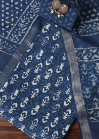 Indigo Batik Hand Block Printed Breathable Cotton Dress Material