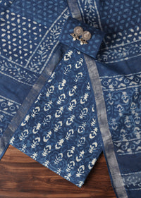 Indigo Batik Hand Block Printed Breathable Cotton Dress Material