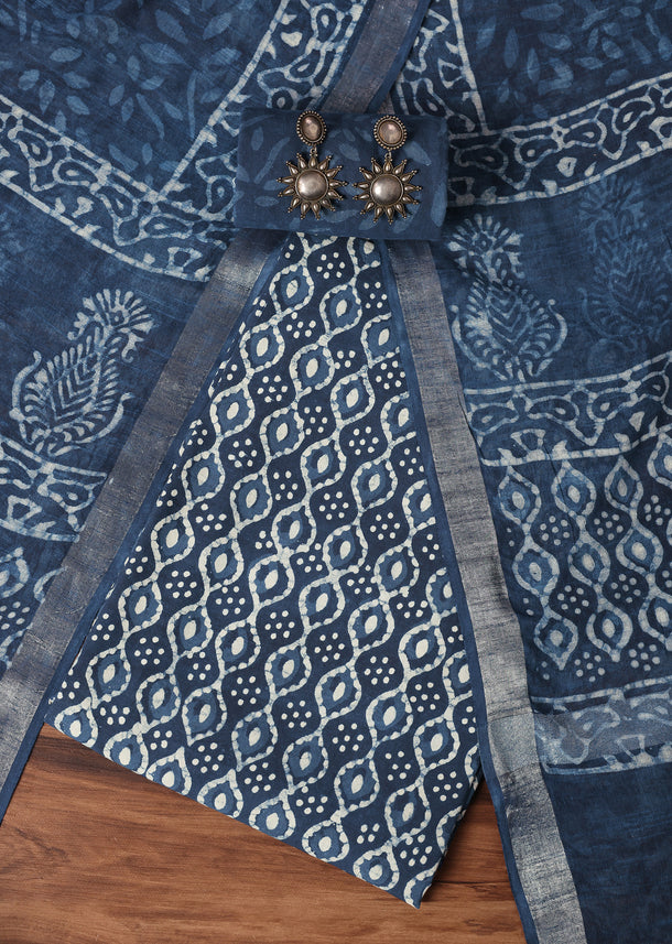 Indigo Batik Hand Block Printed Cotton Dress Material