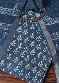 Indigo Blue Batik Hand Block Printed Cotton Dress Material