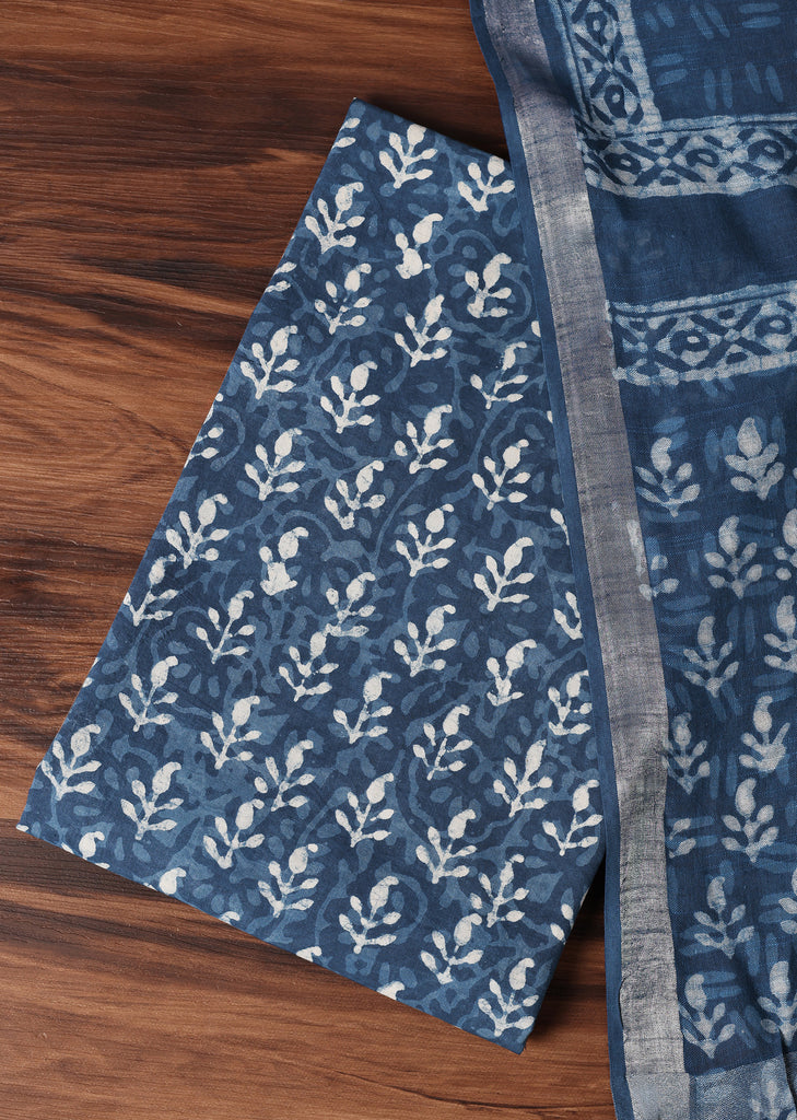 Indigo Blue Batik Hand Block Printed Cotton Dress Material