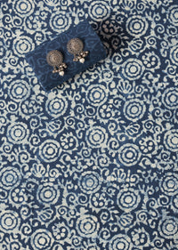 Batik Hand Block Printed Dress Material In Indigo Blue