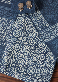 Batik Hand Block Printed Dress Material In Indigo Blue