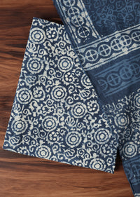 Batik Hand Block Printed Dress Material In Indigo Blue