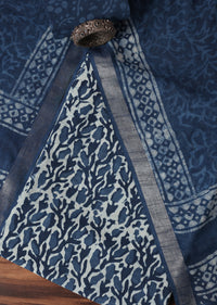 Indigo Blue Cotton Dress Material In Batik Hand Block Print