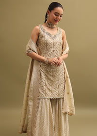 Ivory Embroidered Georgette Kurta Sharara Set