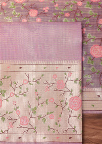 Lavender Paithani Woven Silk Dress Material