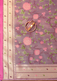 Lavender Paithani Woven Silk Dress Material