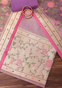 Lavender Paithani Woven Silk Dress Material