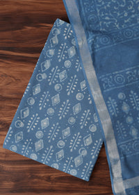 Light Blue Batik Hand Block Printed Dress Material