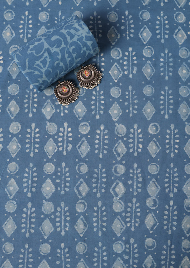 Light Blue Batik Hand Block Printed Dress Material