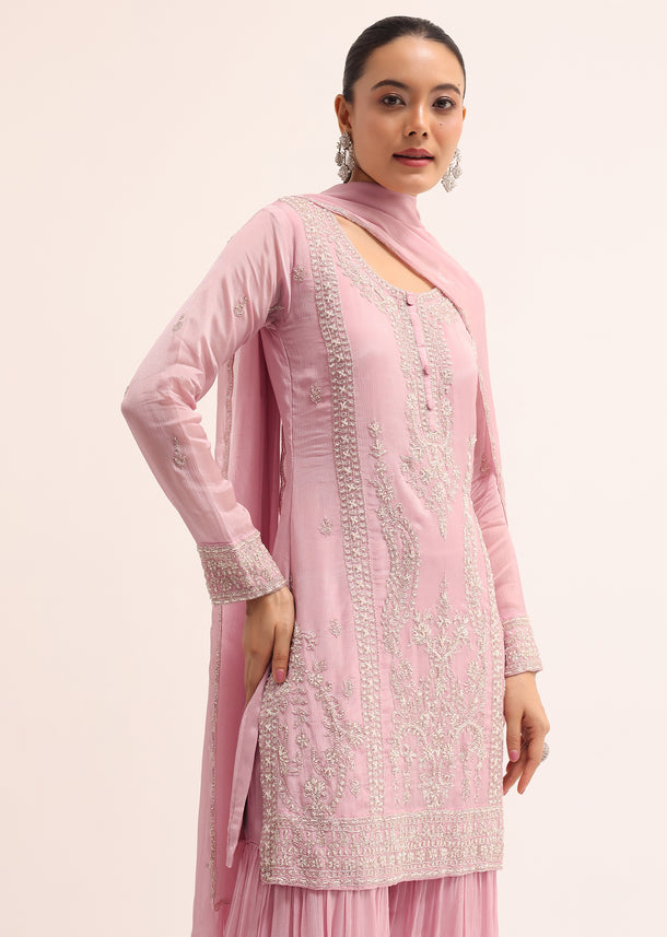 Light Pink Chiffon Kurta Sharara Set