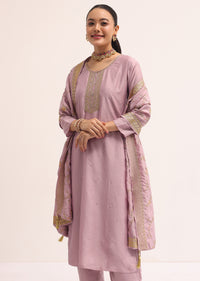 Mauve Pink Georgette silk Kurta Set With Dupatta
